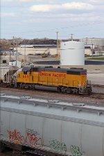 UP 665 switches the yard seen from the Hampton Avenue bridge